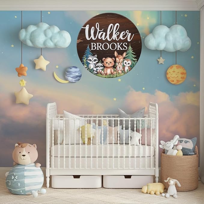 Personalized Name for Nursery Wall, Raccoon Bear Fox Sign for Baby Door Decor, Newborn Gifts for Girl, Girls Nursery Wall Bedroom Decorations, Mother's Day Gifts for New Mom Dad Gift
