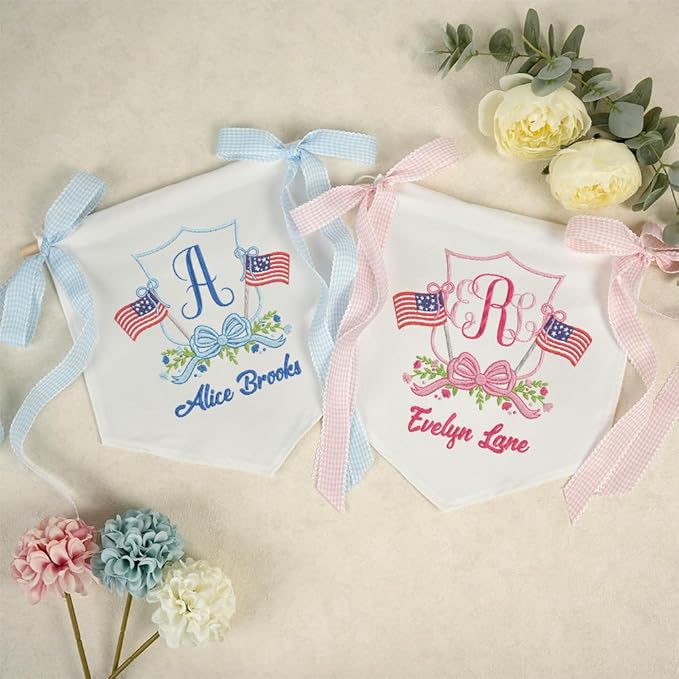 Embroidered Baby Name Sign with Bows Personalized Baby Announcement Sign Newborn Baby Banner Baby Hospital Name Sign Canvas Hanging Pennant Flag Custom Infant Baby Name Baby Shower Banner (09)