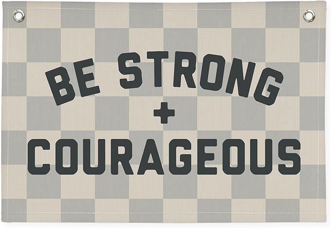 Motivational Quotes Boys Room Decor，Be Strong Courageous Bibie Joshua 1:9 Playroom Decor Linen Canvas Banner,Vintage Checkered Wall Hanging Flag Decor for Kids Toddler Room 30x20 bestrong