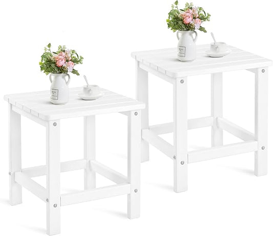UDPATIO Outdoor Side Table for Patio, 2PCS 16 x 16 inches Adirondack Table Poolside Patio Table, HDPE End Table for Outside Backyard Pool Indoor Companion