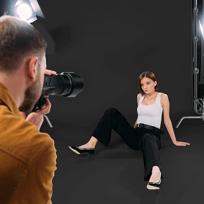 EMART 10x 10 ft Adjustable Photography Backdrop Stand Kit with 20x 10ft Black Curtain and Portable Large Format Screen with Polyester Material for Party, Live Game, Interviews, YouTube, TIK Tok