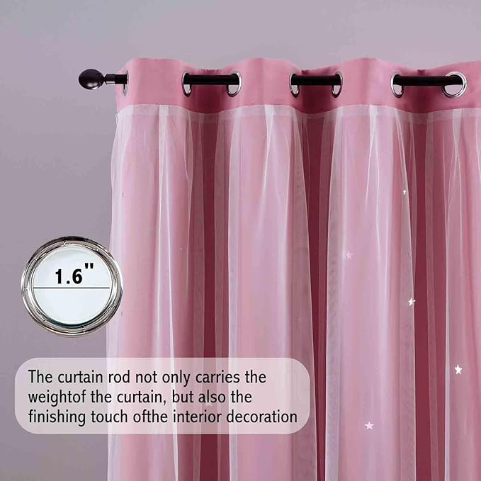 Anytime Star Cut-Out Blackout Curtains for Bedroom 2 Panels,2-Layers Mix Design of Fabric & Tulle,Pretty Pure Color Window Curtain for Kids Room(W52 x L84,Pink)