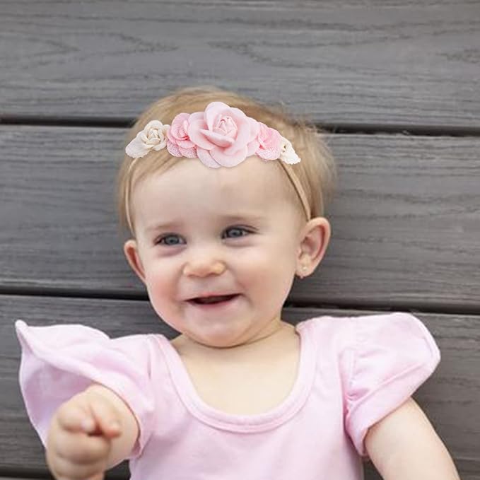 Baby Girl Floral Headband Nylon Flower Crown Elastic Hairband 3pcs Hair Accessories Gift for Girls (YM8)