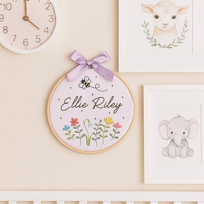 Personalized Baby Name Sign Welcome Baby Announcement Sign Newborn Baby Embroidery Hoop with Bows Baby Hospital Name Sign Custom Infant Baby Name Baby Shower Gifts (07)