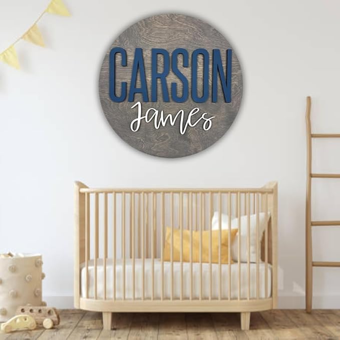 Personalized Wooden Name Sign - Custom Baby Name Signs for Nursery & Kids Room Decor - Baby Announcement Sign - Name Wall Art - Wooden Letters for Wall - Custom Round Nursery Name Sign (Design 9)