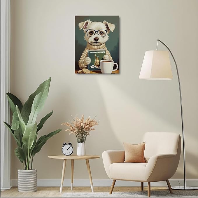 GHUSDFM Cute Retro Animals Dog Book Lovers Gifts Bookish Gifts Wall Decor Canvas Wall Art Vintage Funny Pet Reading Poster Home Living Room Kitchen Dining Room Decorations Paintings 11.5X14.5 Inch