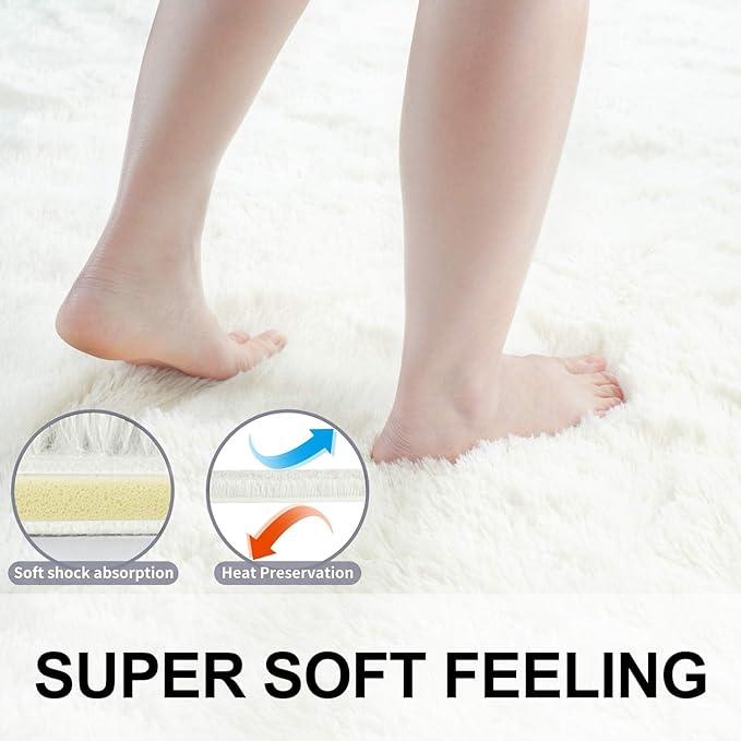 Merelax Soft Modern Indoor Shaggy Area Rug for Bedroom Livingroom Dorm Kids Room Home Decorative, Non-Slip Plush Fluffy Furry Fur Rugs Comfy Nursery Accent Floor Carpet 2x3 Feet, Ivory