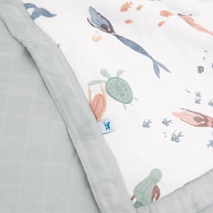 Little Unicorn Lofty Comforter Blanket | Super Soft & Breathable Muslin Fabric| Great for Play & Bedtime Blanket (Mermaid Party)