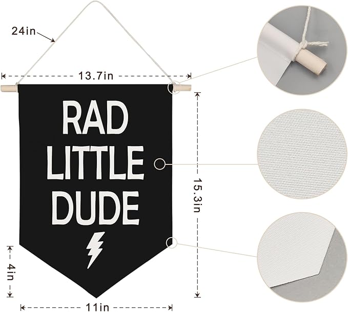 QODUNG Rad Little Dude Canvas Banner,Neutral Cool Canvas Hanging Pennant Wall Flag Decor for Teen room Playroom Kids room