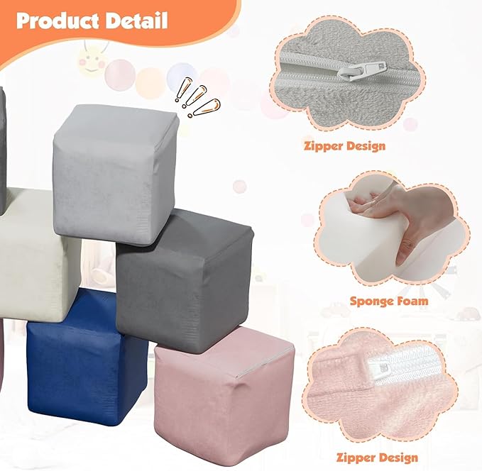 12 PCS Modular Kids Play Block Couch Child Sectional Soft Sofa Toddler Building Fortplay Climbing Bedroom Playroom Baby Convertible Floor Foam Cushion for Boys & Girls (12pcs+Square)