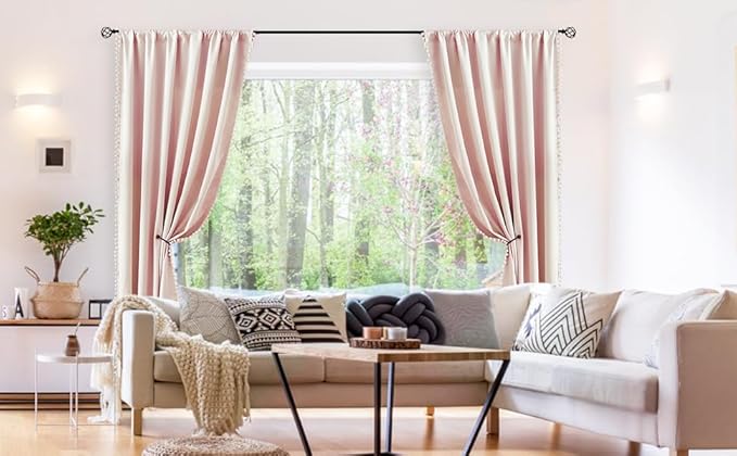 Treatmentex Pom-Pom Pink Half-Blackout Curtains 45'''' Short Window Curtain Set for Girls Baby Nursery Room Darkening Drapes 2 Panels Rod Pocket,Adult