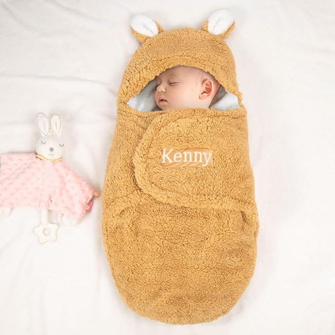 Custom Baby Swaddle Blanket Embroidery Personalized Name Boys Girls Sleep Sack for Infant Cute Bunny Baby Essentials Gift for Newborn