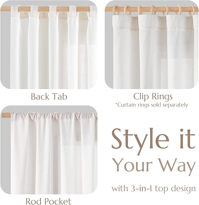 jinchan Off White Linen Blend Curtains 90 inch Length 2 Panels for Bedroom Bathroom, Cottage Core Style 38 inch Wide Drapes with Rod Pocket Back Tab(38W x 90L, Off White)