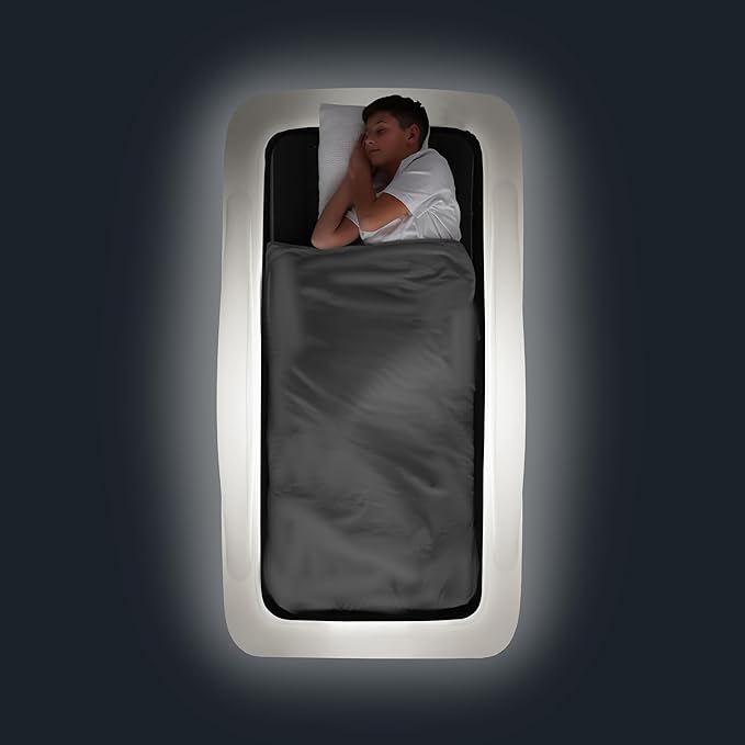 Inflatable Travel Bed LED Lights with Remote Portable Kids Bed Kids Air Mattress Twin Sized Mattress Blow up Bed Travel, Camping, Sleepovers Glowing Halo of Light Make Fear Disappear
