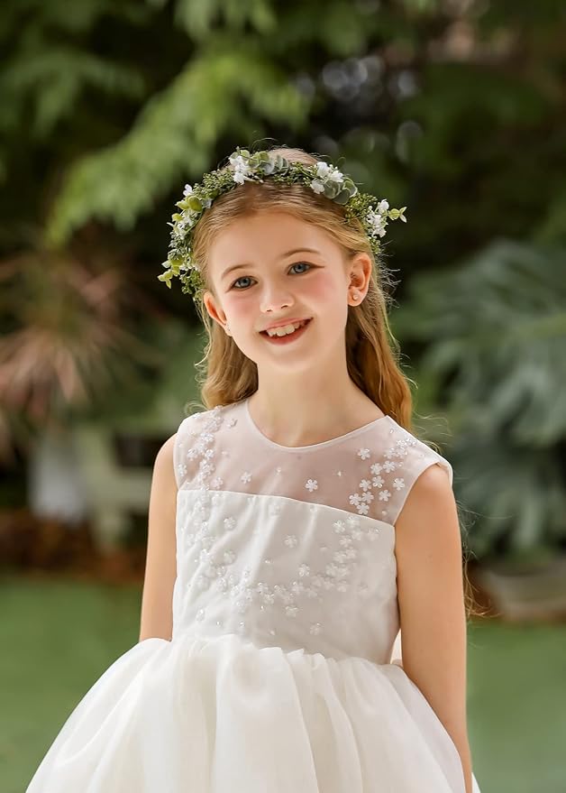 DreamLily White Baby‘s Breath Flower Crown Eucalyptus Crown Bride Bridesmaid Headpiece Boho Hair Wreath DFS18 (eucalyptus white)
