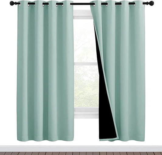 NICETOWN 100% Blackout Window Curtain Panels, Full Light Blocking Drapes with Black Liner for Nursery, 72-inch Drop Thermal Insulated Draperies (Aqua Blue, 2 Pieces, 46-inch Wide Per Panel)