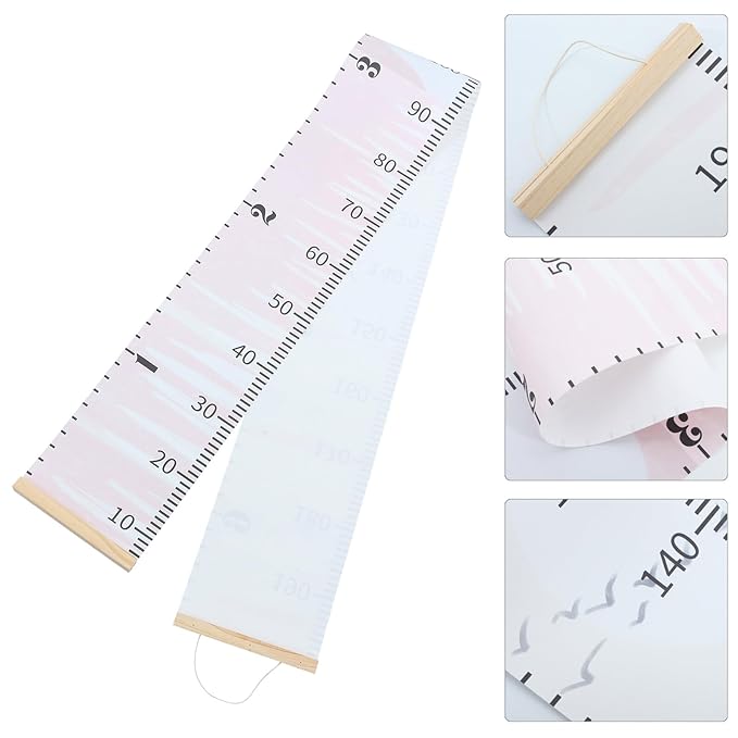 Wood Fabric Hanging Height Chart Ruler for Wall Growth Measurement Decor Sturdy Lightweight Growth Chart for Bedroom Nursery Portable Height Measuring Ruler