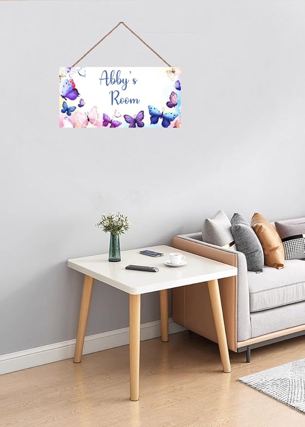 Personalized Pink Purple Butterfly Sign For Girls Bedroom Baby Nursery Door Fantasy Flower Wood Plaque Hanging Wall Art Decor For Kids Room Little Man Cave
