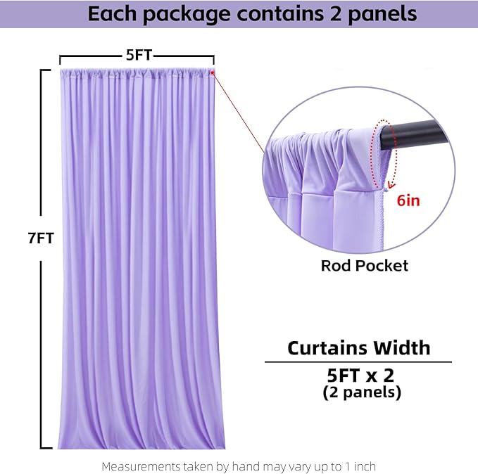 Lavender Backdrop Curtains for Wedding Parties, 10x7FT Wrinkle Free Photo Backdrop Curtains for Wedding Birthday Party Baby Shower, Fabric Drape with Rod Pockets 5ft x 7ft, 2 Panels