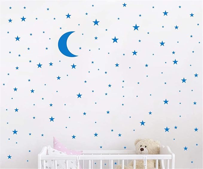 Moon and Stars Wall Decal Vinyl Sticker for Kids Boy Girls Baby Room Decoration Good Night Nursery Wall Decor Home House Bedroom Design YMX16 (Medium Blue)