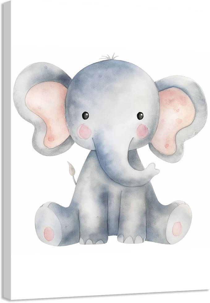 CCKOPPI Nursery Decor Canvas Wall Art Cute Wildlife Elephant Jungle Animal Theme Watercolor Print Poster Decor Painting for Baby Room Nursery Bathroom Decor(Artwork-04, 12"x18")