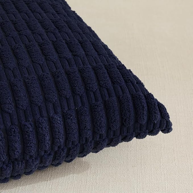 Fancy Homi Pack of 2 Navy Blue Lumbar Decorative Throw Pillow Covers 12x20 Inch for Living Room Couch Bedroom, Soft Corduroy Rectangle Solid Cushion Case 30x50 cm, Rustic Farmhouse Boho Home Decor