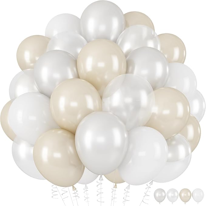 White Balloons, 55 PCS 12 Inch Double Stuffed Pearl White Wedding Balloons for Engagement Proposal Bridal Shower Baby Shower Birthday Party Decorations