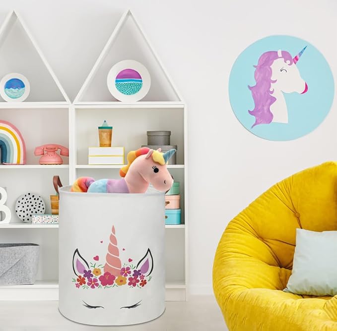 Baby Girl Laundry Hamper,kids laundry Basket,Girls Nursery Hamper,Waterproof Storage Bin for Bedroom,Clothes Organizer Basket,Toys Box,Room Decor(Unicorn)