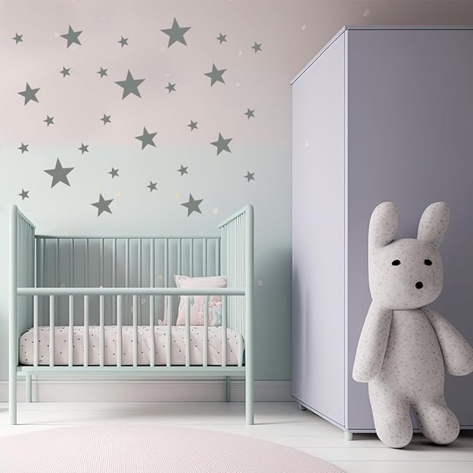 Peel and Stick Dark Grey Star Wall Decals – 155 pcs, Reusable & Removable for Easy Room Decor, Perfect for Kids' Bedrooms and Nurseries