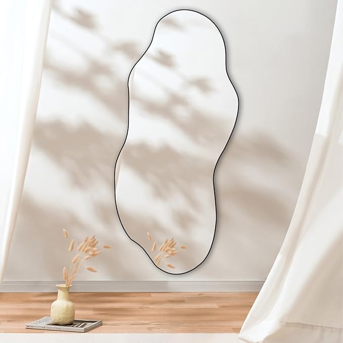 POZINO Irregular Wall Mirror, Large Asymmetrical Mirrors, 47.2"x21" Odd Shaped Mirrors Decorative, Modern Abstract Frameless Mirror for Living Room Bedroom Bathroom Entryway