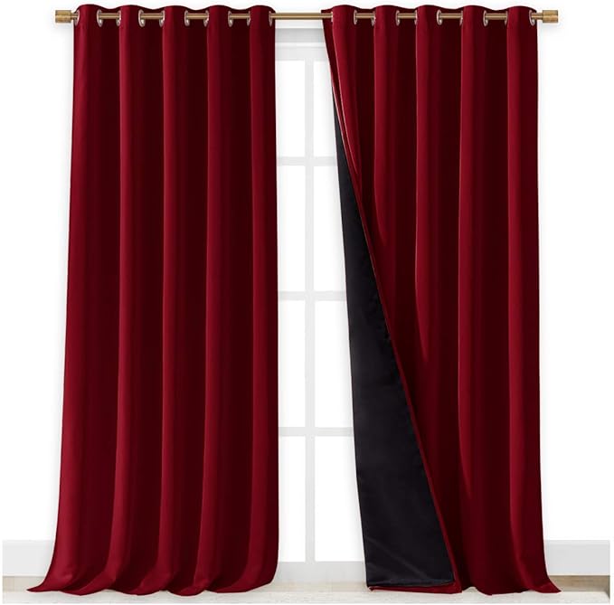 NICETOWN Cold Blocking 100% Blackout Curtains, Durable and Soft Black Lined Blackout Drapes, Energy Saving Long Panels for Patio Sliding Glass Door, Burgundy, 70-inch x 108 inches, 2 PCs