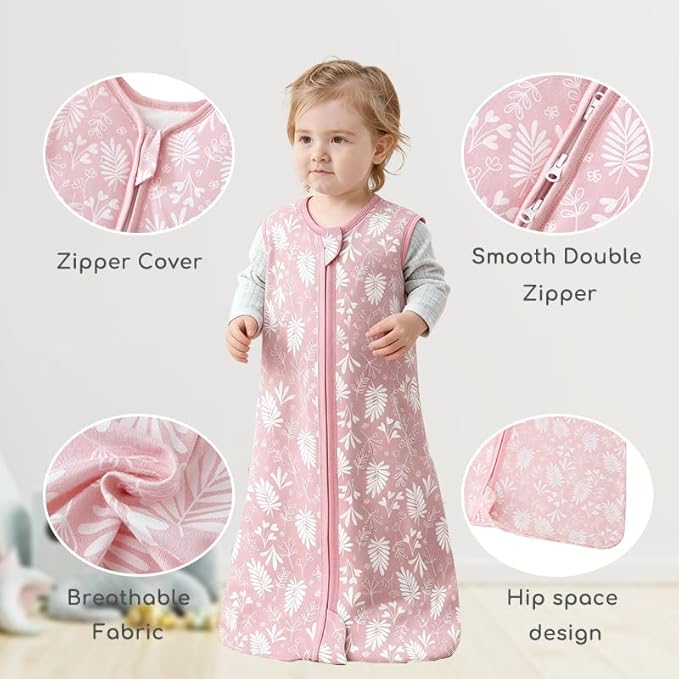Baby Sleep Sack 6-12 Months 1.5 TOG, Bamboo Baby Wearable Blanket with 2-Way Zipper, Infant Toddler Sleeping Sack for Newborn Boys and Girls, Plant