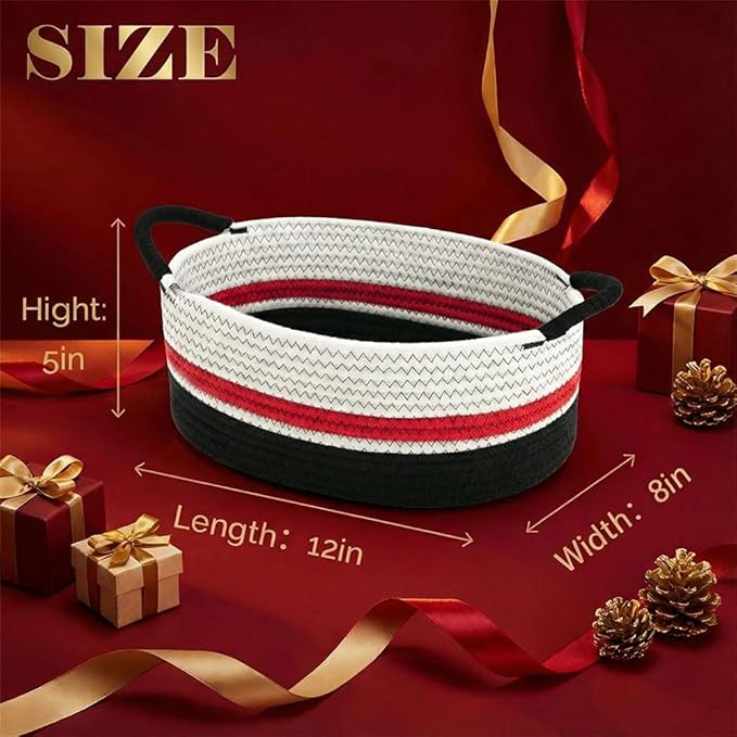 Yimi's Dream Cotton Rope Basket – Woven Gift Basket with Handles, Decorative Storage Basket for Christmas, Housewarming, Mother's Day, Shelf, Chest, Toys