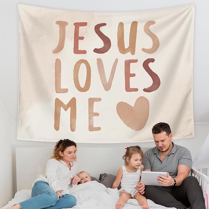 LIANGW Baby Girls Boys Nursery Decor - Jesus Loves Me Christian Tapestry Wall Hanging, Boho Neutral Bible Verse kids Room Decor, Toddler Girls Room Decor, 50x60 inche