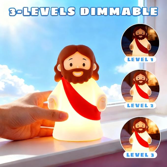Jesus Night Light Rechargeable Bedside Night Light Dimmable Silicone LED Light Ideal for Religious Gatherings, Gifts for Sunday School, Baptism Presents, Easter Egg Decorations (red)