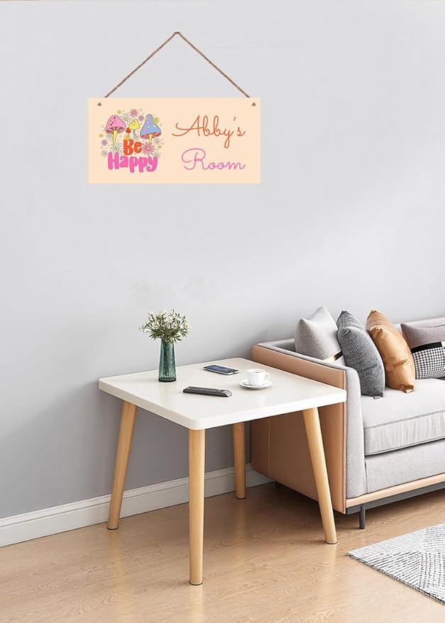 Personalized Signs Funny Mushroom Sign For Kids Room Be Happy Custom Name Door Wall Decor Floral Nursery Art Plate For Boys Room Girls Bedroom Little Man Cave