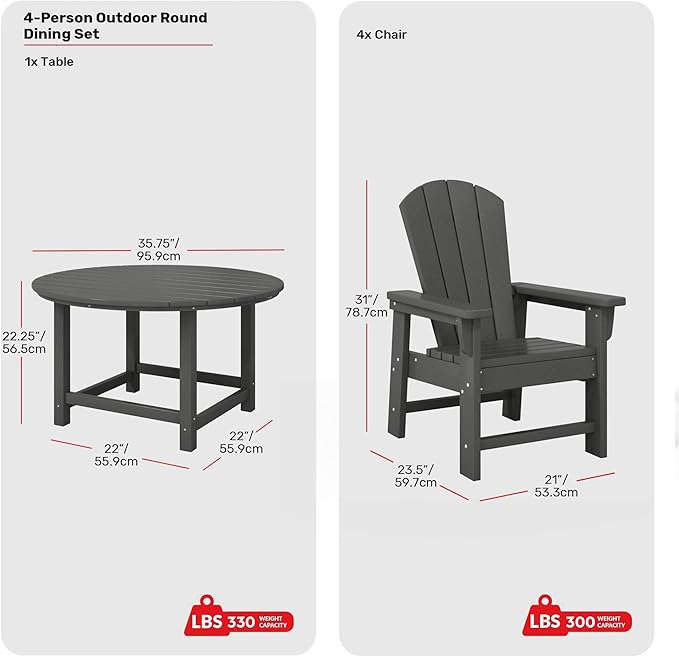 Costaelm Paradise Kids 5-Piece HDPE Outdoor Patio Round Dining Table and Chairs Set, Gray