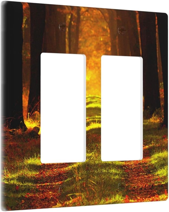 Rustic Nature Tree Autumn Maple Leaf 2 Gang Double Rocker/Decora Light Switch Cover Decorative Wallplate Gold Fall Leaves Woodland Park Foliage Tree Gfci Electrical Faceplate Home Bedroom Art Decor