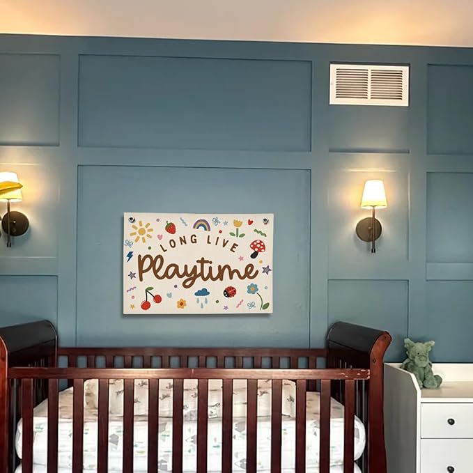 Playroom Wall Decor, Kids Toddler Boy Girls Playroom Decor Hanging Linen Banner,Play Room Wall Decor for Kids Boys Girls Nursery, 20x30 Inch