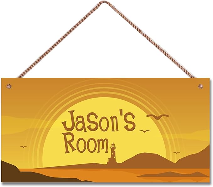 Personalized Sign Sunrise Themed Bedroom Decor Lighthouse Sign Landscape Art Decor for Kids Room Nursery Wall Decorations Stuff For Little Man Cave Boys Room