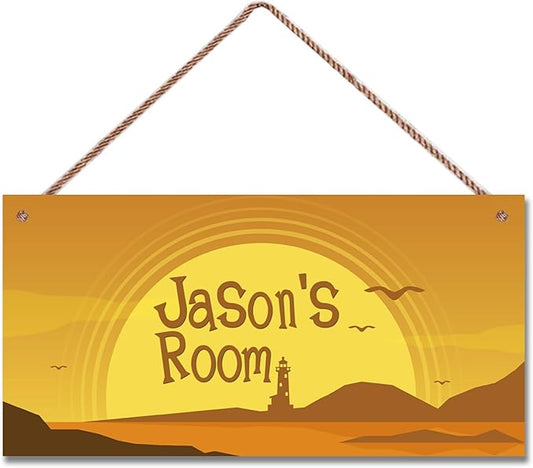Personalized Sign Sunrise Themed Bedroom Decor Lighthouse Sign Landscape Art Decor for Kids Room Nursery Wall Decorations Stuff For Little Man Cave Boys Room
