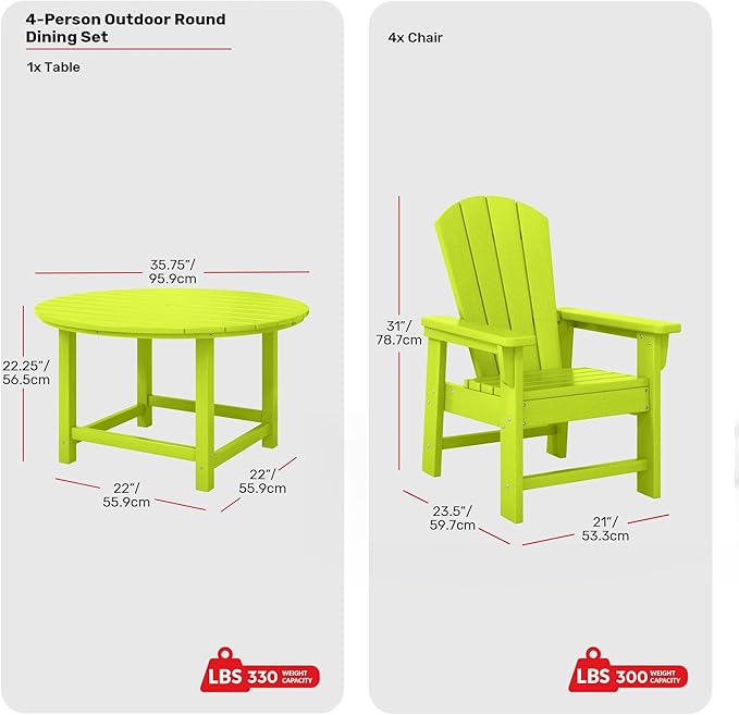 Costaelm Paradise Kids 5-Piece HDPE Outdoor Patio Round Dining Table and Chairs Set, Lime