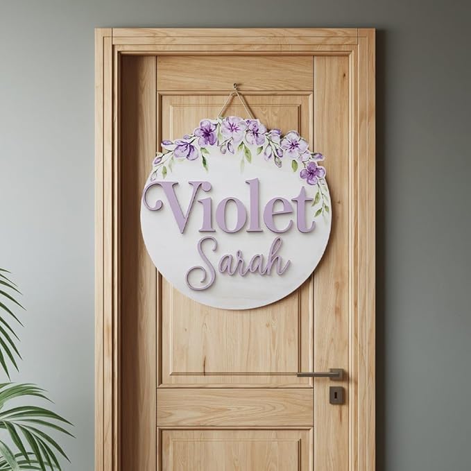 Personalized Name Signs for Kids Room, Flowers Sign for Baby Door Decor, Newborn Gifts for Girl, Girls Nursery Wall Bedroom Decorations, Mother's Day Gifts for New Mom Dad Gift
