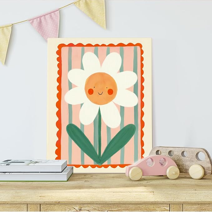SZERE Cute Kids Smile Floral Canvas Art Decor Posters , flower Room Bedroom Bathroom Playroom Dorm Classroom Canvas Wall Decor Aesthetic for Nursery Kids Teen Girls Gifts,11x14 Inch Set of 4 Pcs classroom Pictures