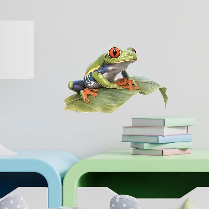 Lifelike Red Eyed Tree Frog Wall Decal Nursery Animal Wall Sticker Removable Peel and Stick Wall Art Decor for Kid Baby Classroom Preschool Living Room Playroom Bedroom School