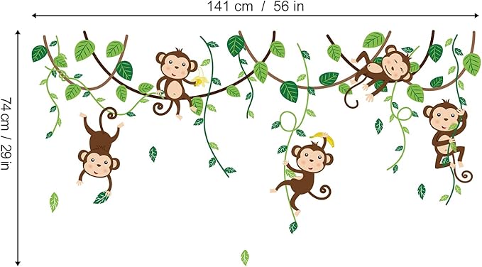 decalmile Monkey Climbing Tree Wall Decals Jungle Animals Wall Stickers Kids Room Baby Nursery Bedroom Wall Decor