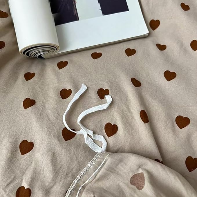 Light Khaki Duvet Cover King 3Pcs Chocolate Brown Love Heart Bedding Set Simple Fashion Love Heart Shaped Pattern Bedding Reversible Soft Microfiber Zipper Closure