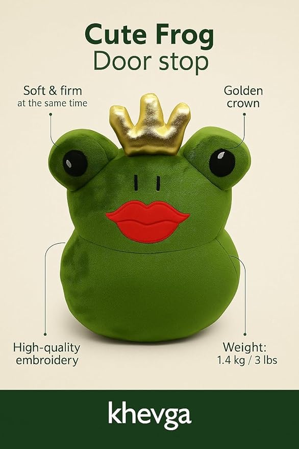 Frog Gift for Women – Cute Frog Door Stopper 3 lbs with Crown – Weighted Decorative Doorstop for Bedroom, Living Room, Kids Room & Home Décor