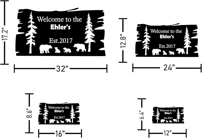 Custom Bear Metal Wall Sign, Personalized Cabin Sign, Bear Family In Woods Cabin Sign, Custom Family Name Bear Decor, Outdoor Metal Sign, Ranch Sign, Man Cave Decor