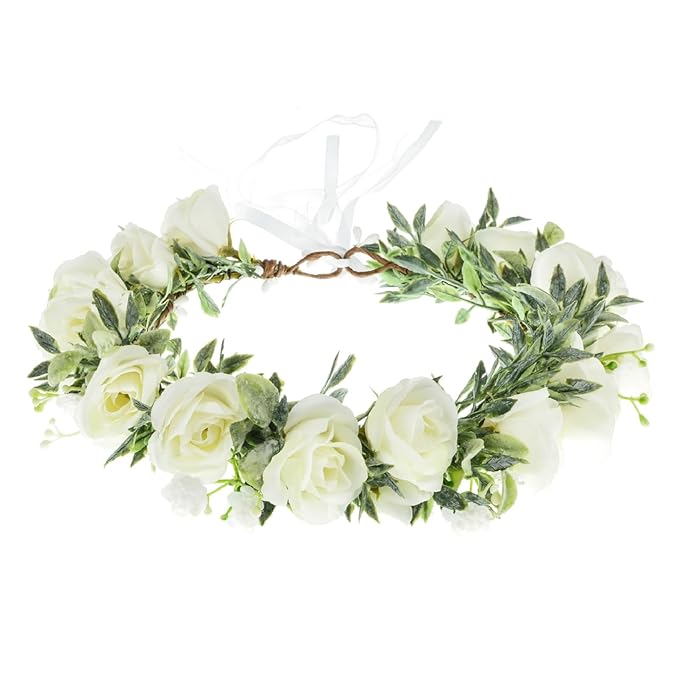 Baby Girls Flower Crown Headpiece Boho Little Wreaths for Weddings, Family Photography (Flower White)